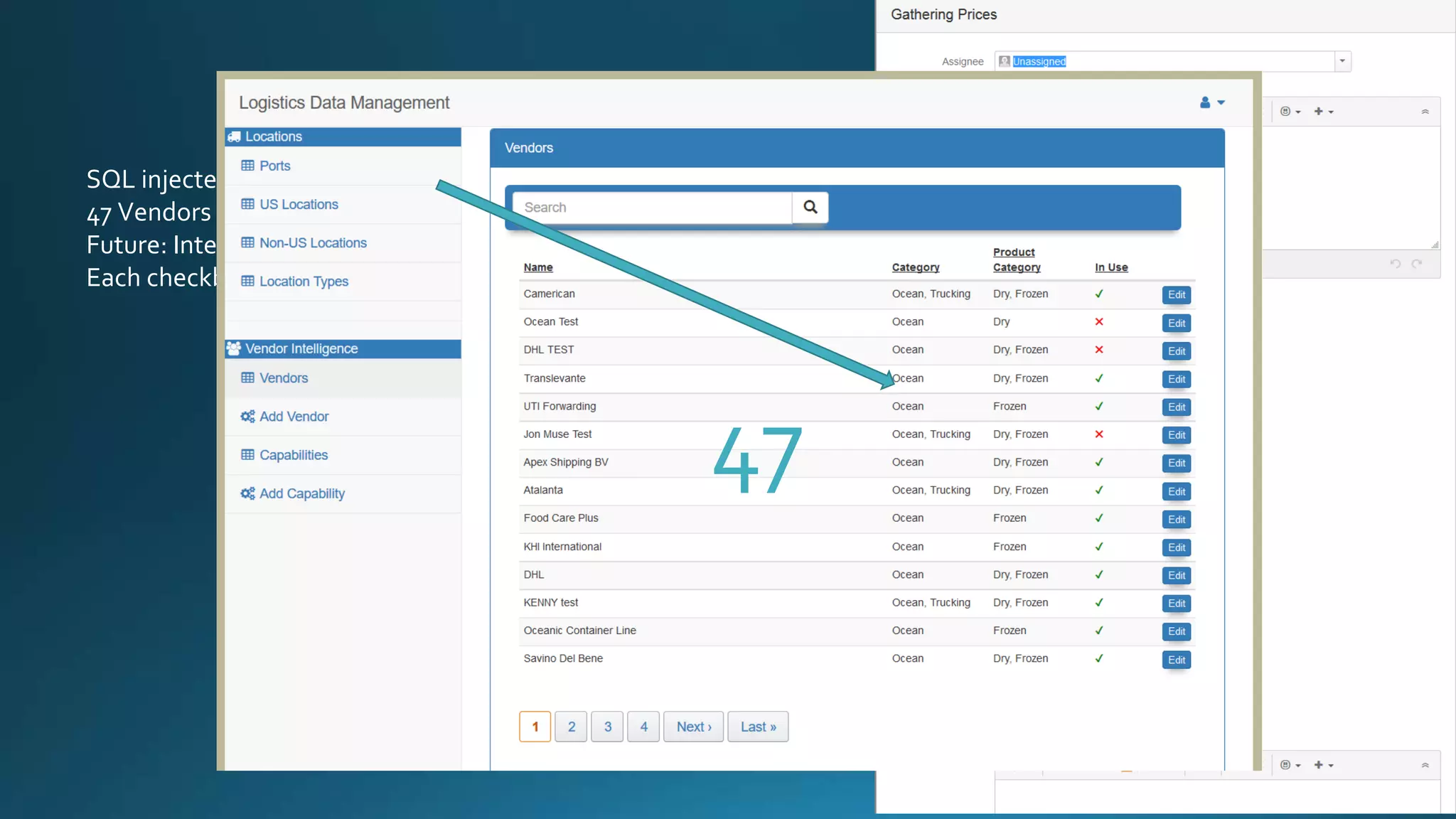 SQL injected with field values
47 Vendors down to 18
Future: Intelligent sorting based on results (Knowledge Transfer)
Each checkbox creates a sub-task
47
 