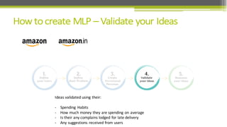 Ideas	
  validated	
  using	
  their:
-­‐ Spending	
   Habits
-­‐ How	
  much	
  money	
  they	
  are	
  spending	
  on	
  average
-­‐ Is	
  their	
  any	
  complains	
  lodged	
  for	
  late	
  delivery
-­‐ Any	
  suggestions	
  received	
  from	
  users	
  
 