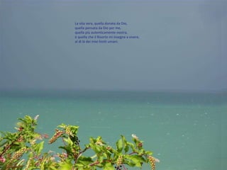 La vita vera, quella donata da Dio, quella pensata da Dio per me,  quella più autenticamente nostra, è quella che il Risorto mi insegna a vivere,  al di là dei miei limiti umani. 