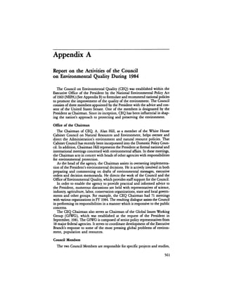 August 1984 The Fifteenth Annual Report Of The Council On Environmental Quality