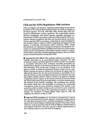 August 1986 The Seventeenth Annual Report Of The Council On Environmental Quality