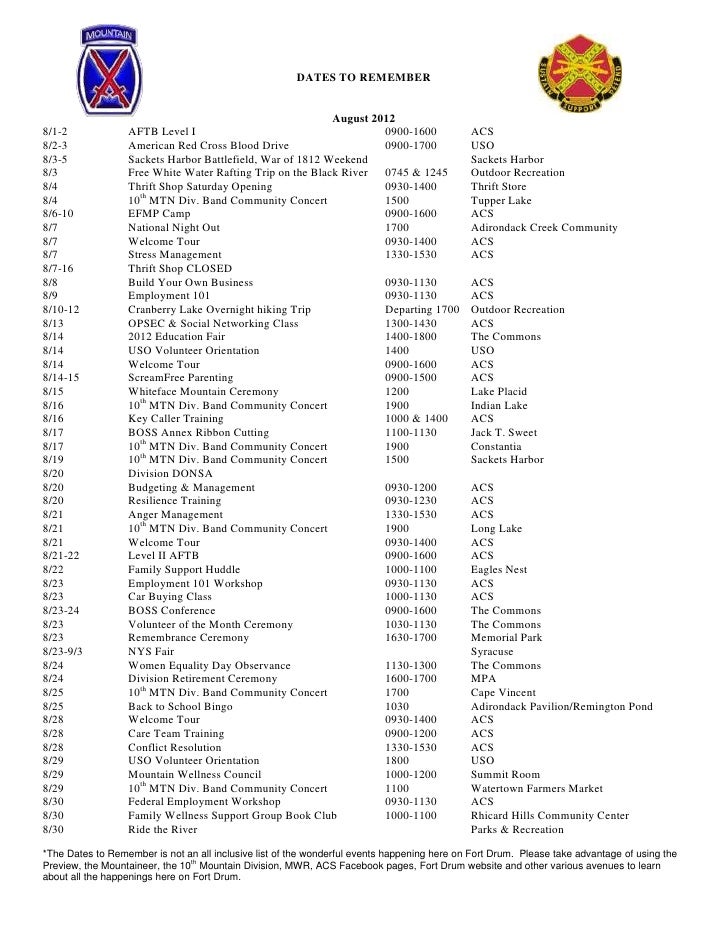 CLIF Dates To Remember Aug 2012 CLIF Dates To Remember Aug 2012