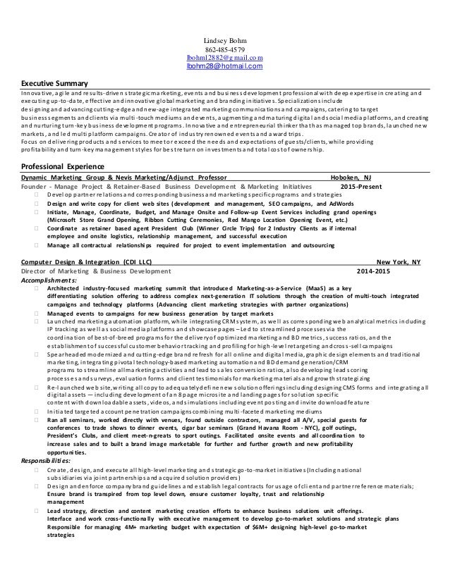lindsey bohm resume entrepreneur with extensive experience