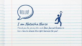 Hello!
I am Natasha Nurse
Thank you for joining the next Dear Journal Session to
learn how to choose the right business fo...