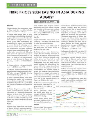 42 F I B E R P R I C E R E P O R T
FIBRE PRICES SEEN EASING IN ASIA DURING
AUGUST
Polyester
Polyester staple fibre prices were down
in China while they were lifted in India,
Taiwan and Pakistan in August.
In China, offers moved down in early
part of August but stablised as the month
progressed. Some sporadic offers trended
lower in Fujian while producers were un-
willing to offer lower priced goods. Ma-
terials offered by traders were concluded
at around offer levels indicating narrow
discounts in firm deals under negotia-
tion. In Shandong and Hebei, producers
offloaded materials with lower price, and
modest sales were observed. Offers for
1.4D direct-melt polyester staple in Ji-
angsu and Zhejiang averaged 6.92-7.08
Yuan a kg (US$1.07-1.09 a kg, down US
cents 3) while the same in Fujian and
Shandong were down at US$1.08-1.10 a
kg.
In Taiwan, offer for 1.4D were lifted US
cents 4 to US$1.15 a kg FOB.
In Pakistan, producers raised their offers
seeing cotton prices surging rapidly. 1.4D
PSF offers averaged PakRs.221-224 a kg
(US$1.34-1.36 a kg, up US cent 1).
In India, producers raised their offers
for August but market still swung on a
bearish footing. August offers averaged
INR101.75 a kg (US$1.37 a kg) for 1.2D
and to INR102.50 a kg (US$1.38 a kg) for
1.4D.
In Turkey, the government has decide to
impose additional tariff on imported pol-
yester fibre as a safeguard measure for
a period of three years. The additional
tariff is determined as US cents 6 a kg
in the first year, US cents 5.8 a kg in the
second year and US cents 5.6 a kg in the
third year.
Nylon
Nylon-6 staple fiber offers were raised
in August although upstream caprolac-
tum cost eased while polyamide or nylon
chip markets were sluggish. Demand
was normal but textile makers kept low
run rates due to off-season and few fresh
orders. 1.5D offers averaged 16.70-17.15
Yuan a kg (US$2.58-2.65 a kg, up US
cents 3 on the month).
Acrylic
Acrylic staple fibre prices inched up in
August in China while they were stable
in India Taiwan and Pakistan.
Offers for Taiwan origin 1.5D acrylic fi-
bre were rolled over during August at
US$2.85-2.90 a kg FOB.
In China, reference prices of cotton-type
staple fiber, tow and top were firm on
support of upstream acrylonitrile cost.
Acrylic fibre producers reported stable
selling prices, and they had no stock
pressure on the back of moderate sales.
Downstream users only made hand-to-
mouth purchase. The industrial run rate
stayed at 71% this week as demand could
hardly expand. Firming acrylonitrile cost
outside China also provided support to
acrylic fibre markets. Producers reported
balance between supply and demand as
well as low inventories. Prices for medi-
um-length and cotton-type acrylic fibre
1.5D and 3D tow averaged 18.50-18.70
Yuan a kg (US$2.85-2.89 a kg).
In Pakistan, overseas suppliers’ kept of-
fers steady at PakRs.450-455
a kg (US$2.73-2.76 a kg) in
Karachi market.
Indian producers offers
for August were kept un-
changed at INR228-230 a kg
(US$3.08-3.11 a kg).
Going ahead, acrylic fibre
prices are expected to run in
line with feedstock market.
Viscose
Viscose staple fibre market
sentiment eased in China
during August, with fresh orders fading
rapidly. Producers were still fulfilling
previous orders due to sound demand
in July. Run rates were pegged at high
levels then, resulting in a mismatch be-
tween high production and low demand.
Meanwhile, expectation of Golden Sep-
tember and Silver October persisted,
and inventory is anticipated to decrease
somewhat. Moreover, the price gap be-
tween Xinjiang and inland narrowed.
In spot, prices averaged at 12.82 Yuan a
kg (US$1.98 a kg) for 1.5D and 1.2D at
13.27 Yuan a kg (US$2.05 a kg).
In Taiwan, offers for 1.5D were lifted US
cents 4 to US$2.20 a kg FOB during the
month.
In Pakistan, overseas supplier lowered
their offer in Karachi market during
the month. Surging cotton market lim-
ited the falling trend. Offers were at
PakRs355-360 a kg (US$2.15-2.18 a kg,
down US cents 9).
In India, no change was reported in vis-
cose fibre prices as Covid related restric-
tion were easing. Offers were for 1.2-1.5D
were at INR200-202 a kg (US$2.70-2.72
a kg).
Overall, it is expected that prices will
mostly stable, with the possibility of mild
downticks, amid thin transactions.
TEXTILE BEACON
A U G U S T 2 0 2 1
 