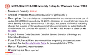 Copyright © 2022 Ivanti. All rights reserved.
MS22-08-MR2K8-ESU: Monthly Rollup for Windows Server 2008
 Maximum Severity...
