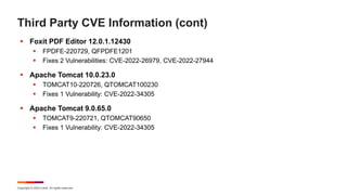 Copyright © 2022 Ivanti. All rights reserved.
Third Party CVE Information (cont)
 Foxit PDF Editor 12.0.1.12430
 FPDFE-2...