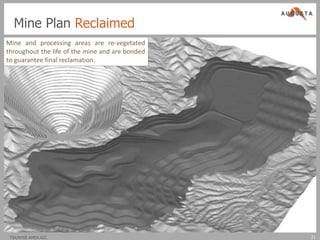 Mine Plan Reclaimed
Mine and processing areas are re-vegetated
throughout the life of the mine and are bonded
to guarantee final reclamation.
                  Mine and processing areas are re-vegetated
                  throughout the life of the mine and are bonded
                  to guarantee final reclamation.




  TSX/NYSE AMEX:AZC
 TSX/NYSE AMEX:AZC                                                 21
                                                                    21
 