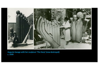 Augusta Savage with her sculpture ‘The Harp’ (now destroyed)
c. 1939
 