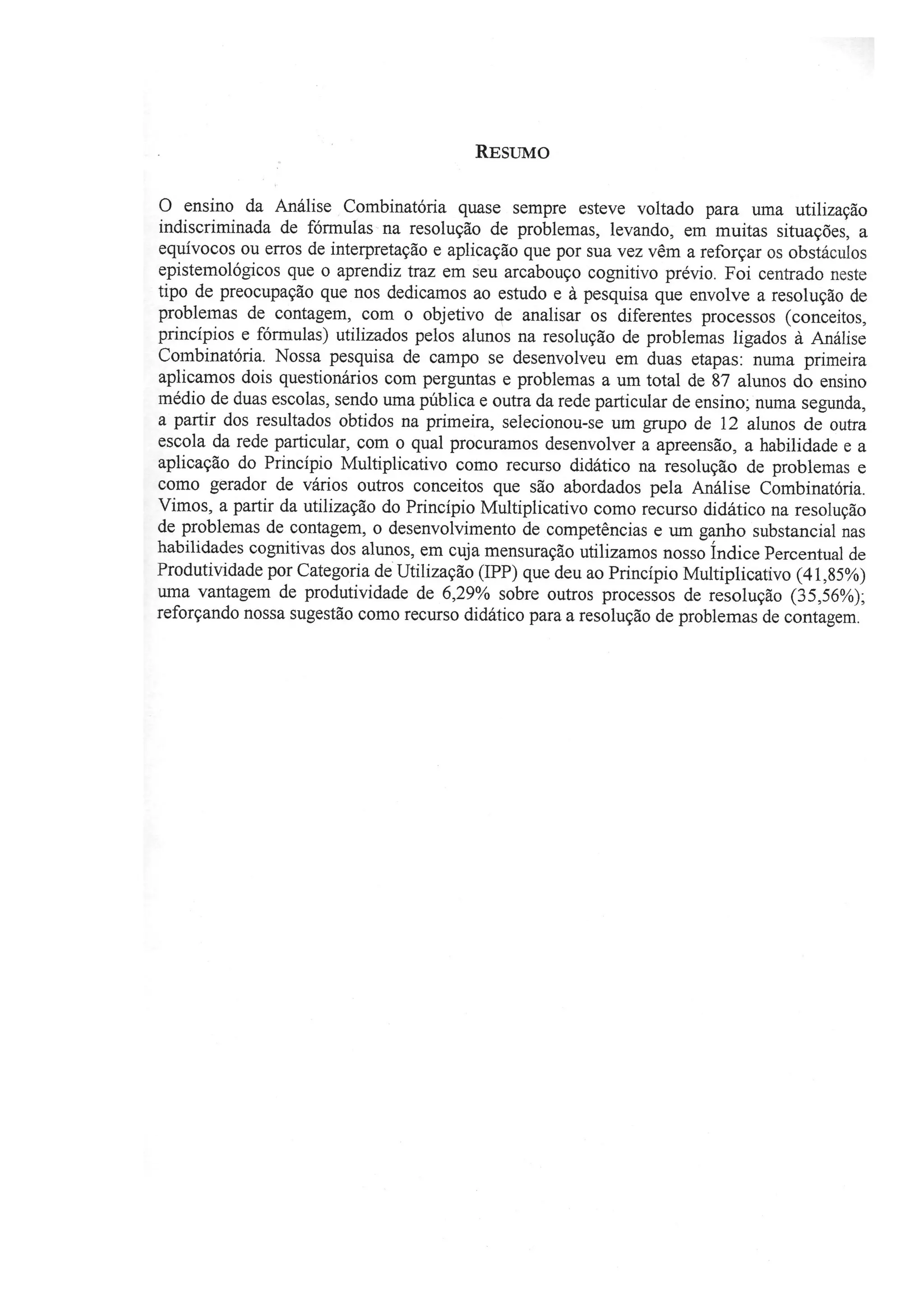O Princípio Multiplicativo como Recurso Didático para a Resolução de Problemas de Contagem - Augusto César Barbosa Dornelas - Dissertação de Mestrado