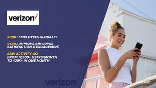 200K+ EMPLOYEES GLOBALLY
GOAL: IMPROVE EMPLOYEE
SATISFACTION & ENGAGEMENT
SAW ACTIVITY GO
FROM 17,500+ USERS/MONTH
TO 100K+ IN ONE MONTH
 