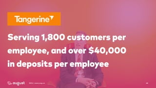 482016 | www.aug.co
Serving 1,800 customers per
employee, and over $40,000  
in deposits per employee
 