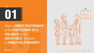 Place a FAMILY PHOTOGRAPH
or the PHOTOGRAPH OF A
SIBLING(S) in the
SOUTH-WEST, the zone
of FAMILY RELATIONSHIPS.
TIP
01
Learn to create more happiness, love & money
 