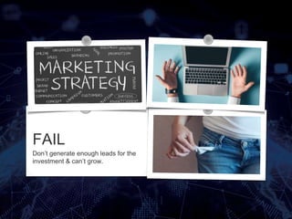 FAIL
Don’t generate enough leads for the
investment & can’t grow.
 