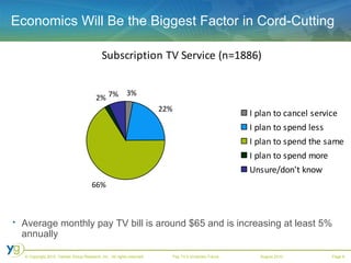 Economics Will Be the Biggest Factor in Cord-Cutting Average monthly pay TV bill is around $65 and is increasing at least 5% annually 