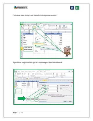 65 | P á g i n a
Con estos datos, se aplica la fórmula de la siguiente manera:
Aparecerán los parámetros que se requieren para aplicar la fórmula:
1
3
2
 