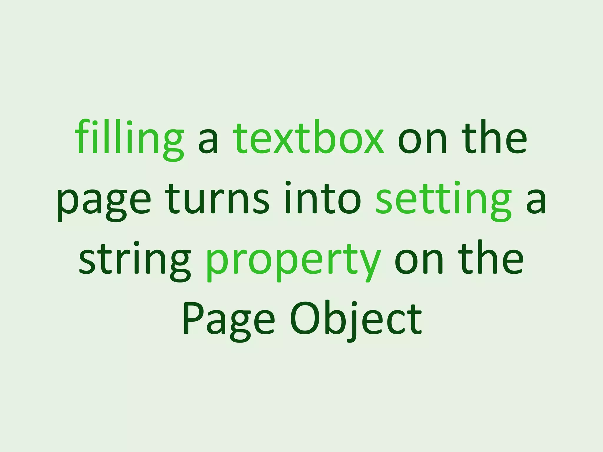 filling a textbox on the page turns into setting a string property on the Page Object 
