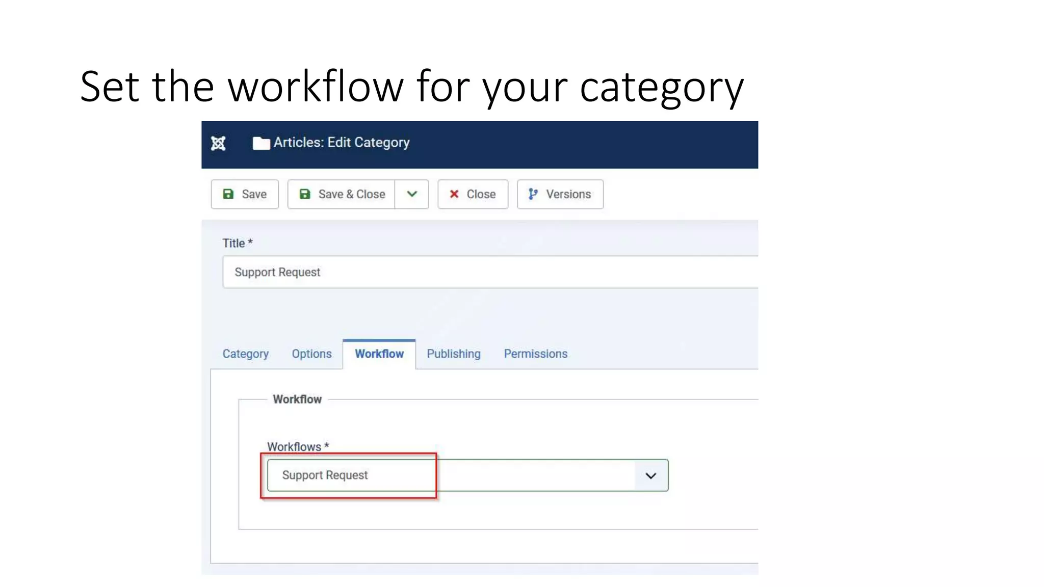 Set the workflow for your category
 