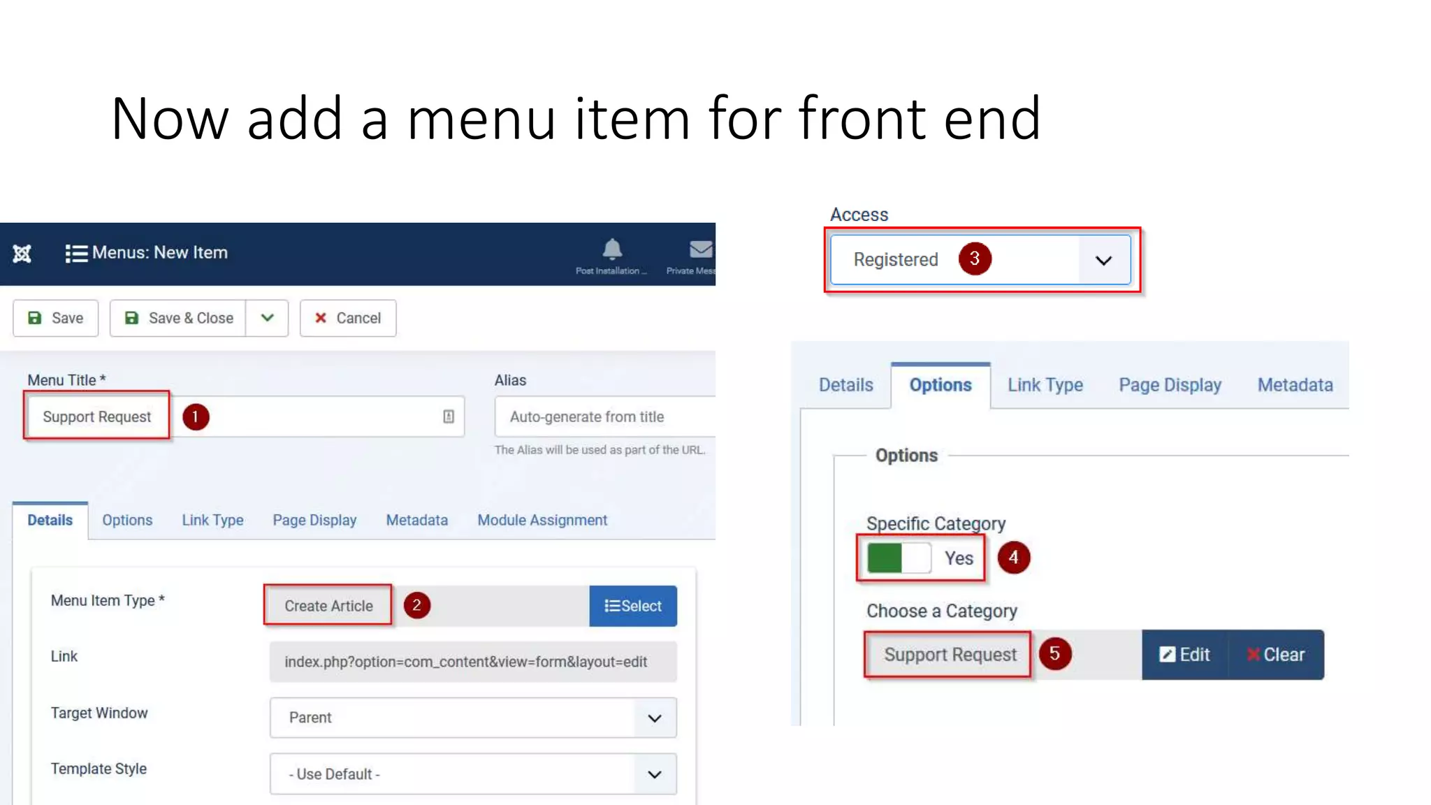 Now add a menu item for front end
 