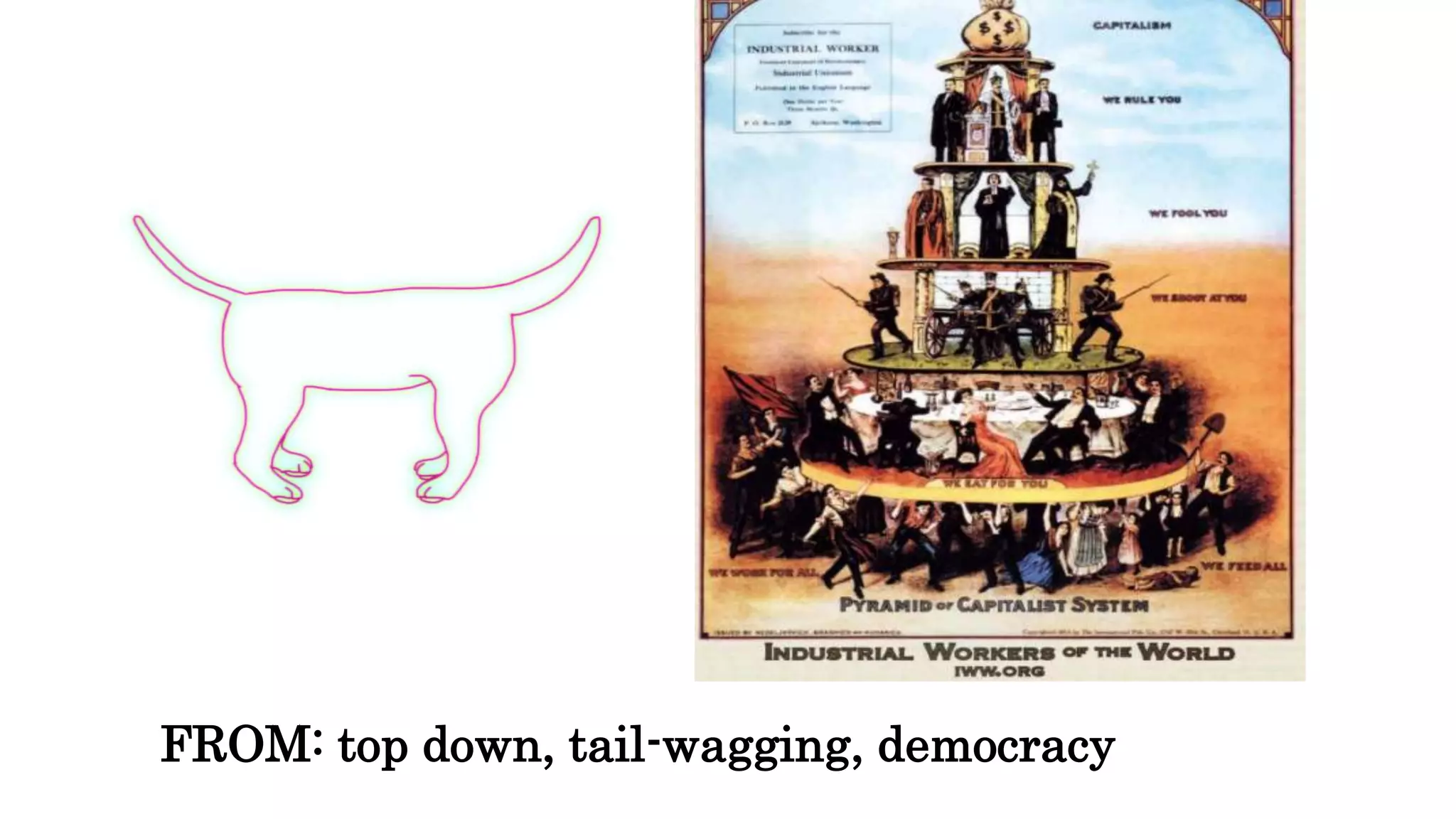 FROM: top down, tail-wagging, democracy
 