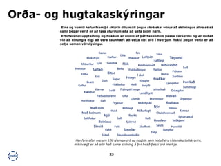 23
Eins og komið hefur fram þá skiptir öllu máli þegar skrá skal vörur að skilningur allra sé sá
sami þegar verið er að lýsa afurðum eða að gefa þeim nafn.
Eftirfarandi upptalning og flokkun er unnin af þátttakendum þessa verkefnis og er miðað
við að einungis eigi að vera raunhæft að velja eitt orð í hverjum flokki þegar verið er að
setja saman vörulýsingu.
Orða- og hugtakaskýringar
Afskurður
Beinlaus
Beita
Bitar
Blokkfryst
Brætt
Duft
Eldi
Feiti
Fés
Fiskbollur
Fiskbúðingur Flattur
Flök
Fóður
Frjóvguð hrogn
Frystur
Fæðubótarefni
Gall
Gellur
Harðfiskur
Hausar
Hauslaus
Heill
Hnakkar
Hreistur
Hrogn
Innyfli
Í saltlegi
Í skel
Kaldhreinsað
Kavíar
Kinnar
Kinnar
Kjarnar
Kraftur
Kældur
Kögglar
Landfryst
Léttsaltað
Lifandi
Lifur
Loftþétt
Lýsi
Lýsispillur
Marningur
Hakk
Matvæli
Með beinum
Með haus
Með roði
Melta
Miðstykki
Millilagt
Mjöl
Niðurlagt
Niðursoðið
Nýr
Olía
Ókaldhreinsað
Óslægður
Prótein
Reykt
Roð
Roðlaus
Safi
Saltað
Saltfiskur
Samflök
Seiði
Seyði
Sjófryst
SkelflettSkreið
Slitinn
Slægður
Smásöluumbúðir
Soðinn
Soðkjarni
Sósa
Sporðar
Sundmagi
Súpur
Sútað
Svil
Sykursaltað
Tegund
Tylgi
Úrgangur
Vafið
Þunnildi
Þurrkað
Hér fyrir ofan eru um 100 lýsingarorð og hugtök sem notuð eru í íslensku tollskránni,
mikilvægt er að allir hafi sama skilning á því hvað þessi orð merkja.
 