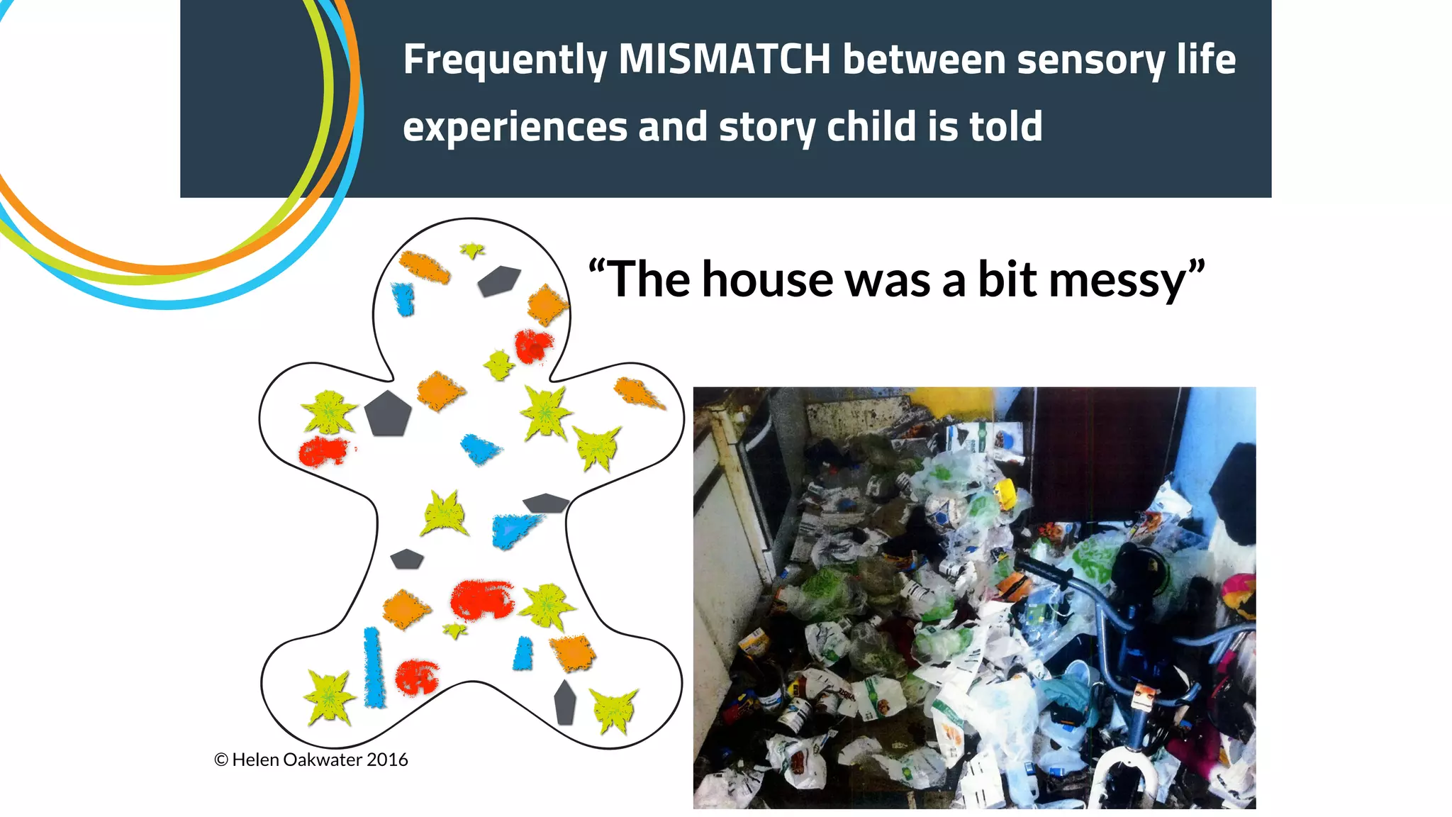 “The house was a bit messy”
Frequently MISMATCH between sensory life
experiences and story child is told
© Helen Oakwater 2016
 