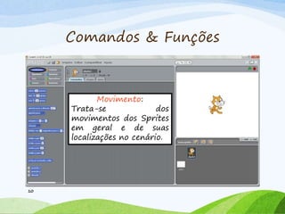 Comandos & Funções
10
Movimento:
Trata-se dos
movimentos dos Sprites
em geral e de suas
localizações no cenário.
 