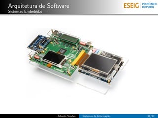 Arquitetura de Software
Sistemas Embebidos




                     Alberto Sim˜es
                                o     Sistemas de Informa¸˜o
                                                         ca    38/52
 