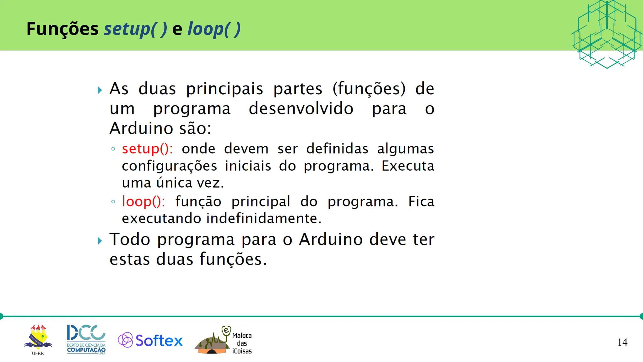 14
Funções setup( ) e loop( )
 