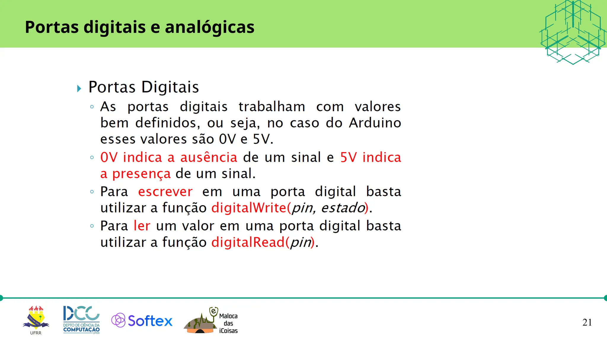 21
Portas digitais e analógicas
 