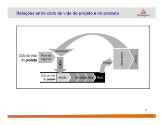 Relações entre ciclo de vida do projeto e do produto
17
 