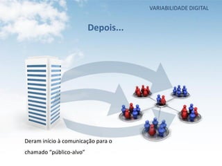 VARIABILIDADE DIGITAL


                         Depois...




Deram início à comunicação para o
chamado “público-alvo”
 