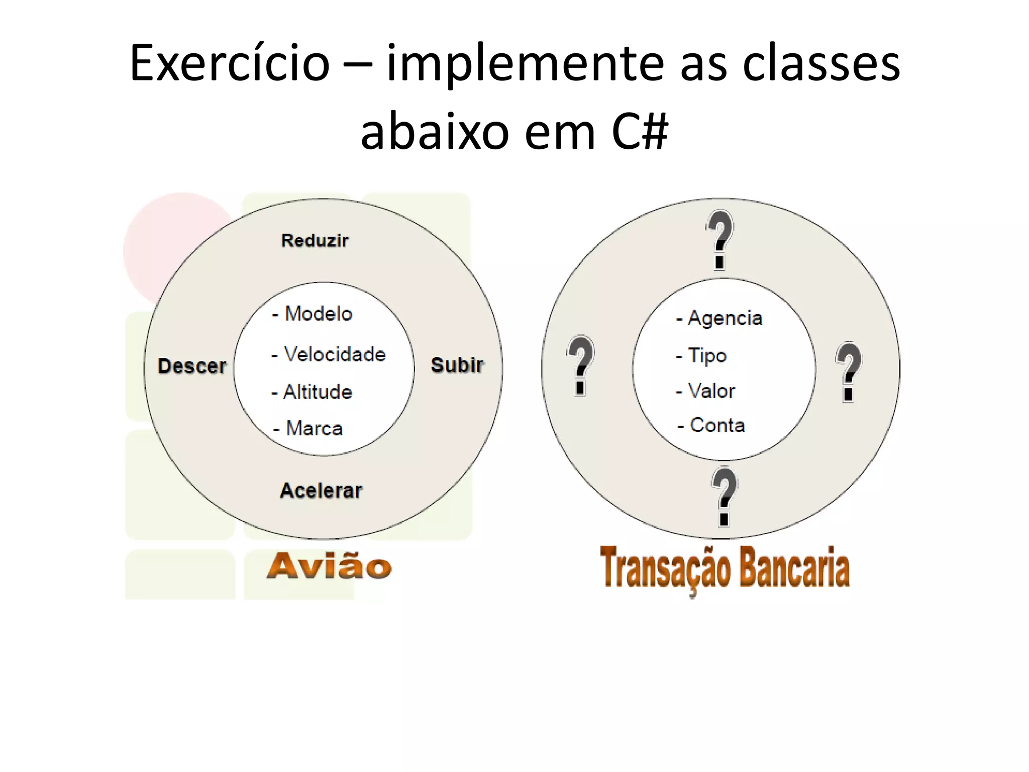 Exercício – implemente as classes
abaixo em C#
 