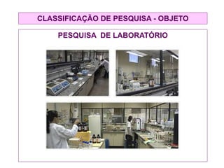 CLASSIFICAÇÃO DE PESQUISA - OBJETO
PESQUISA DE LABORATÓRIO
 