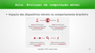 Copyright © 2016 Janynne Gomes 35
●
Impacto dos dispositivos móveis no comportamento brasileiro
Aula: Evoluçao da computação móvel
 