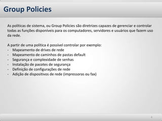 Agenda30Group Policies30Gerência de arquivos45Gerência de quotas90Servidor Web90Servidor FTP90Windows Deployment System90Windows Server Update Services90Exchange 200730Office Communicator33