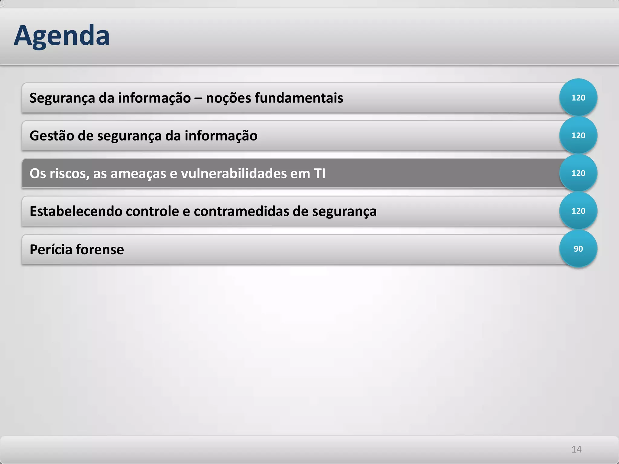 Gestão de segurança da informaçãoAlguns pontos chave são:Declaração do grupo executivo, marcando apoio às Diretrizes; deveria conter: - Definição dos conceitos de segurança, com enfoque na distinção entre dono, custodiador e usuário da informação; - Definição das responsabilidades gerais de segurança, resultado da tarefa inicial de planejamento da estrutura. Estas diretrizes dão credibilidade e força às ações seguintes de planejamento de segurança. 1010