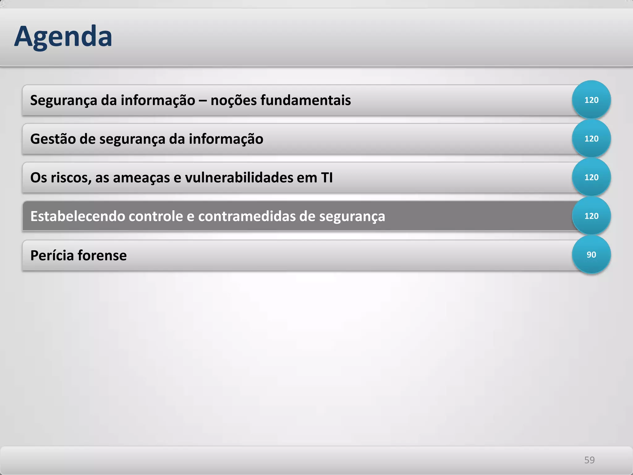 Os riscos, ameaças e vulnerabilidades em TI Filtros de pacotes Realizam o roteamento de pacotes de maneira seletiva, baseado em regras definidas no Firewall, aceitando ou descartando pacotes por meio de análises de seus cabeçalhos. Atuam na camada 3 no nível de rede. As regras do Firewall devem traduzir as políticas de segurança da organização. Este tipo de filtros é flexível, rápido e barato, mas não consegue implementar alguns níveis de segurança como evitar o IPSpoofing por ser baseado em tabelas estáticas. Os firewall modernos utilizam outra tecnologia de filtragem de pacotes chamada StatefulInspection ou Filtro com base em estados. Proxies Os Proxies são software que funcionam como Gateway´s entre duas redes, permitindo que se estabeleçam requisições da rede interna para a externa e verificando o conteúdo do retorno das requisições com base em regras estabelecidas. Os Proxies interceptam as conexões internas e abrem novas conexões com o mundo externo de forma que os pacotes passam a ter origem nele e não nos hosts internos, impedindo assim conexões diretas do cliente interno com os servidores externos. Eles trabalham no nível de aplicação e transporte. 5555