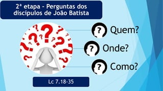 2ª etapa – Perguntas dos
discípulos de João Batista
Quem?
Onde?
Como?
Lc 7.18-35
 