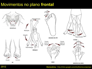 Biomecânica - http://sites.google.com/site/biomecunipampa
Movimentos no plano frontal
2012
 