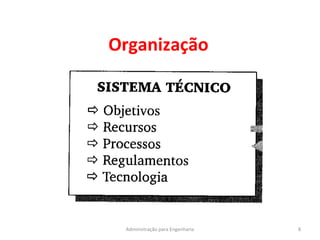Organização
8Administração para Engenharia
 