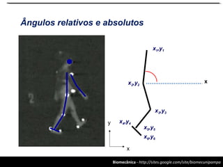 Biomecânica - http://sites.google.com/site/biomecunipampa
y
x
x1,y1
x2,y2
x3,y3
x5,y5
x6,y6
x4,y4
x
Ângulos relativos e absolutos
 