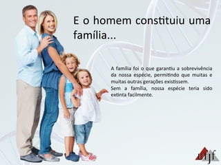 E	
  o	
  homem	
  cons3tuiu	
  uma	
  
família...	
  
	
  
	
  
A	
  família	
  foi	
  o	
  que	
  garan3u	
  a	
  sobrevivência	
  
da	
   nossa	
   espécie,	
   permi3ndo	
   que	
   muitas	
   e	
  
muitas	
  outras	
  gerações	
  exis3ssem.	
  
Sem	
   a	
   família,	
   nossa	
   espécie	
   teria	
   sido	
  
ex3nta	
  facilmente.	
  
 