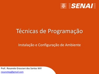 Técnicas de Programação
Instalação e Configuração de Ambiente
Prof.: Rosanete Grassiani dos Santos Will
rosaneteg@gmail.com
 