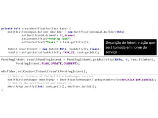 Descrição de Intent e ação que
será tomada em nome do
serviço
 
