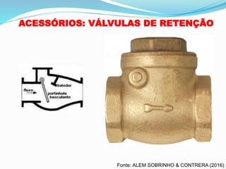 ACESSÓRIOS: VÁLVULAS DE RETENÇÃO
Fonte: ALEM SOBRINHO & CONTRERA (2016)
 