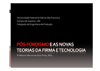 Universidade Federal do Vale do São Francisco
Campus de Juazeiro – BA
Colegiado de Engenharia de Produção




Professor Marcel de Gois Pinto, MSc.