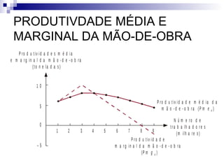 PRODUTIVDADE MÉDIA E
MARGINAL DA MÃO-DE-OBRA
P ro d u tiv id a d e s m é d ia
e m a r g in a l d a m ã o - d e - o b ra
(to n e la d a s )
P ro d u tiv id a d e m é d ia d a
m ã o - d e - o b r a ( )P m e n
P ro d u tiv id a d e
m a r g in a l d a m ã o - d e - o b ra
( )P m g n
N ú m e ro d e
tr a b a lh a d o r e s
(m ilh a re s )1 2 3 4 5 6 7 8 9
– 5
0
5
1 0
 