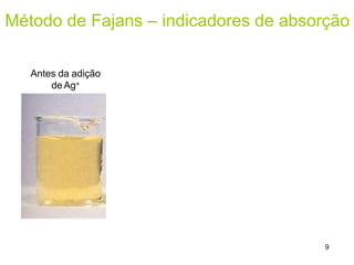Método de Fajans – indicadores de absorção
Antes da adição
de Ag+
9
 
