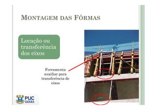 Locação ou
transferência
dos eixos
MONTAGEM DAS FÔRMAS
dos eixos
Ferramenta
auxiliar para
transferência de
eixos
 
